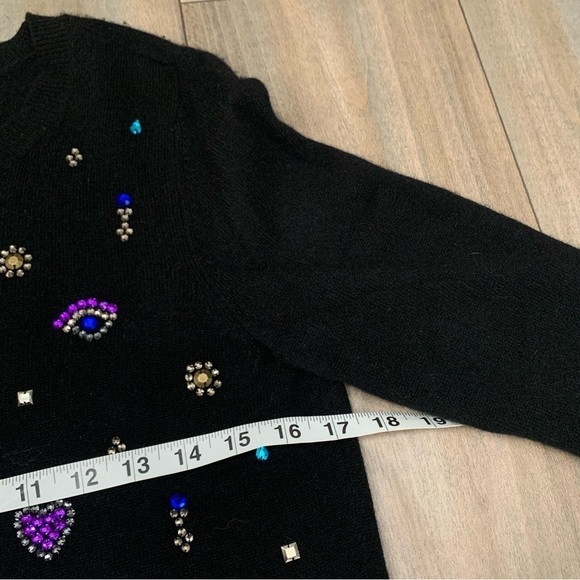 Halogen 100% cashmere rhinestone gem heart crewneck sweater multi black small - Picture 5 of 6